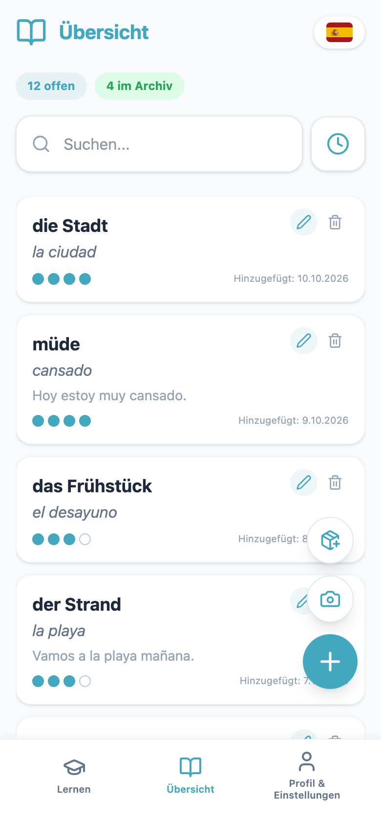 Vokabelübersicht in Vokabro